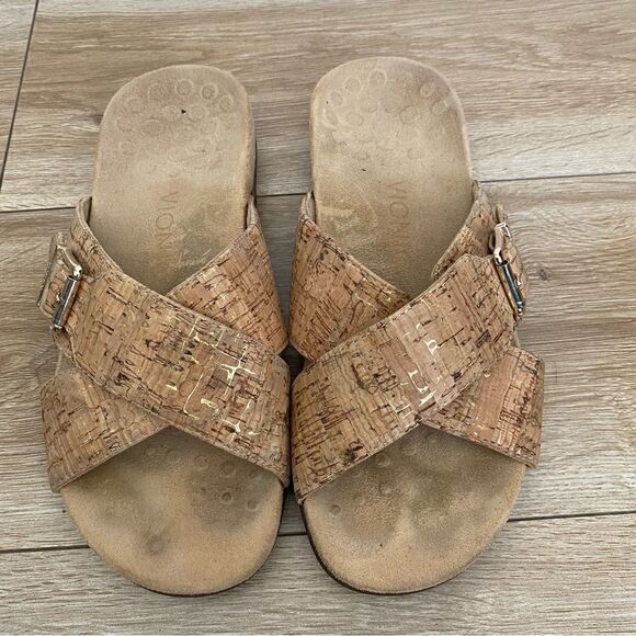 Vionic Cork Cross Strap Orthopedic Slide On Sandals Womens Size 6 - Picture 1 of 6